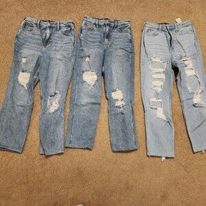 Three pairs Hollister Ultra High-Rise Mom Jeans Size 3R (W26 L 27) Ripped Style